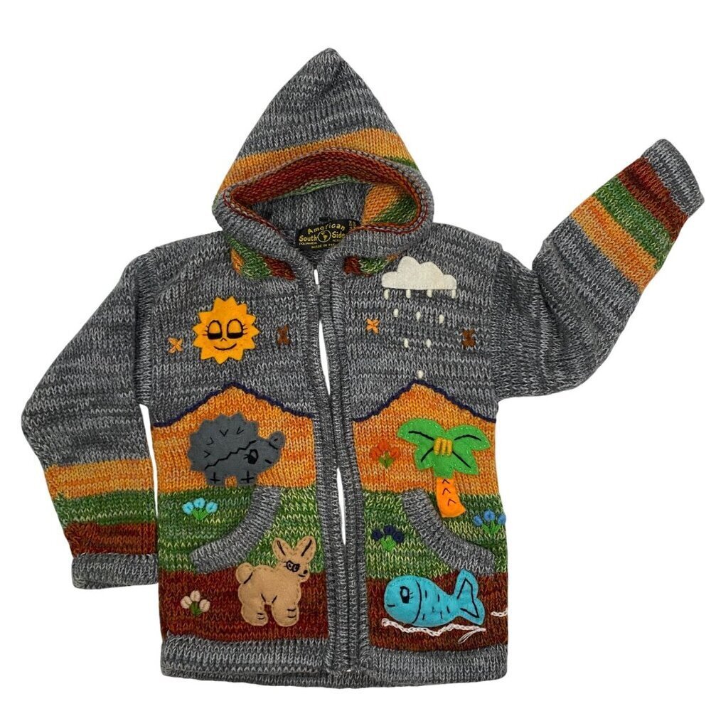 American South Side Kids Hooded Sweater Jacket With Animal Appliques 2T estimate